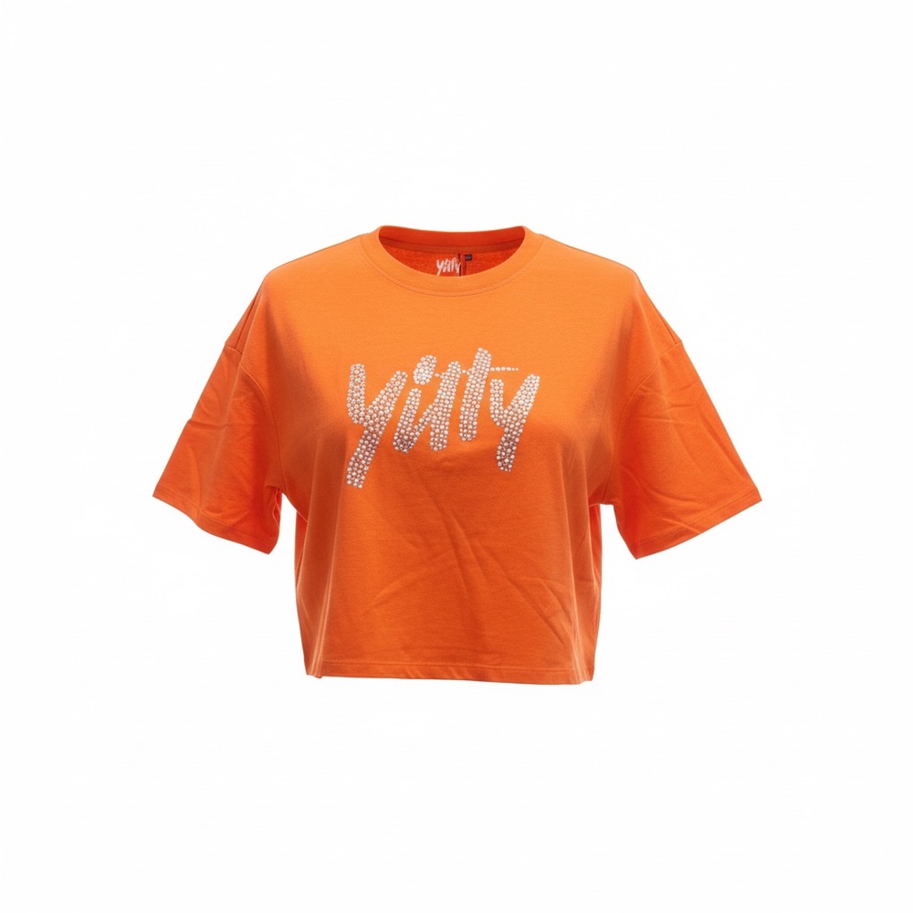 Yitty Women's‎ ORANGE Crop Top Size Medium Blinged Scoop Neck